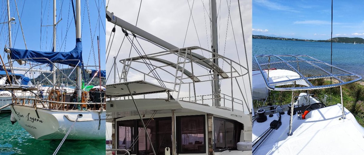 Stainless bimini frames on three yachts