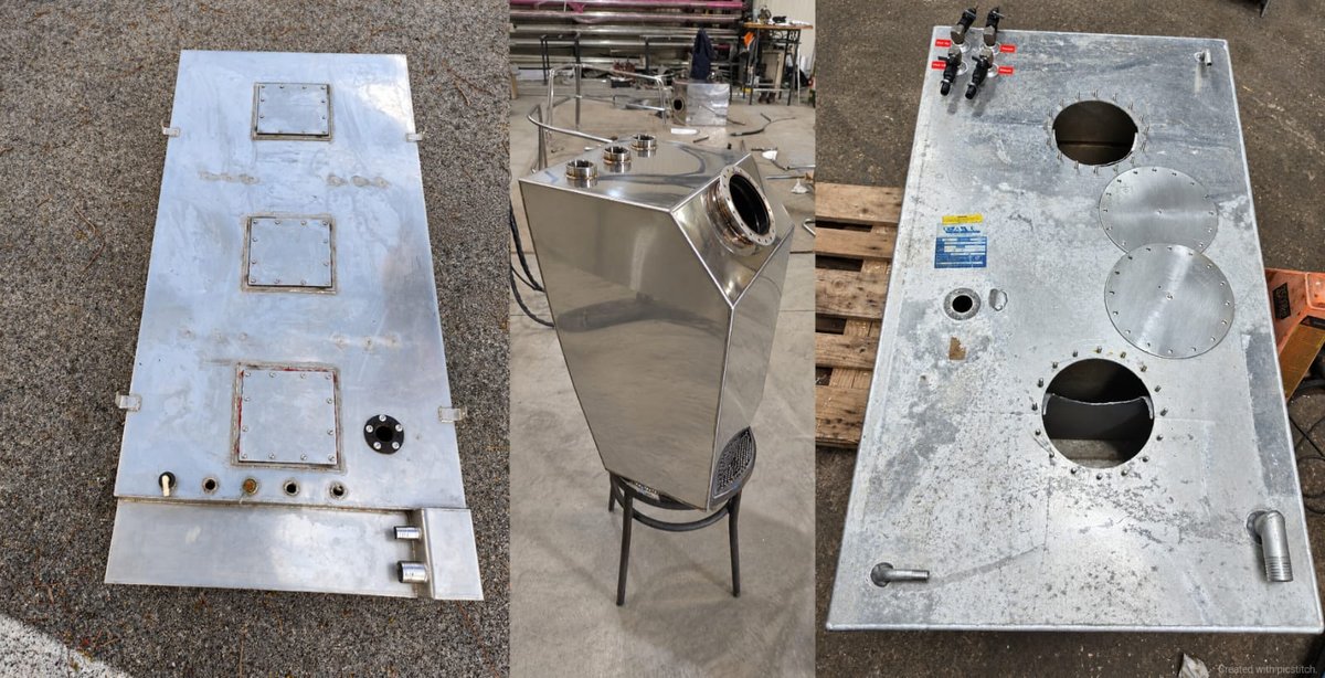 Stainless fuel, water and waste tanks in the workshop