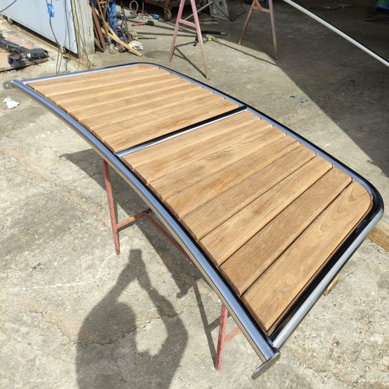 Swim platform frame with teak tread