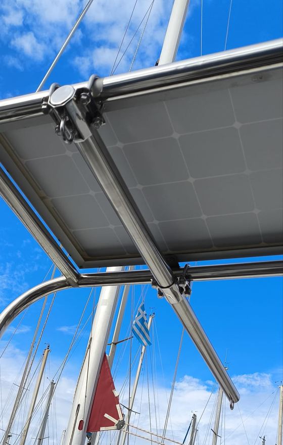 Solar panel mounted on a stainless arch